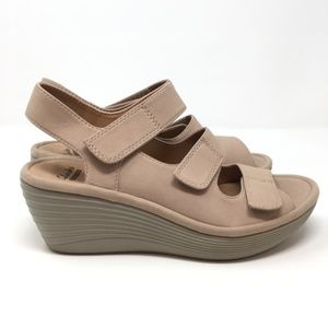 CLARKS Nubuck Leather Triple Strap Sandal Wedge